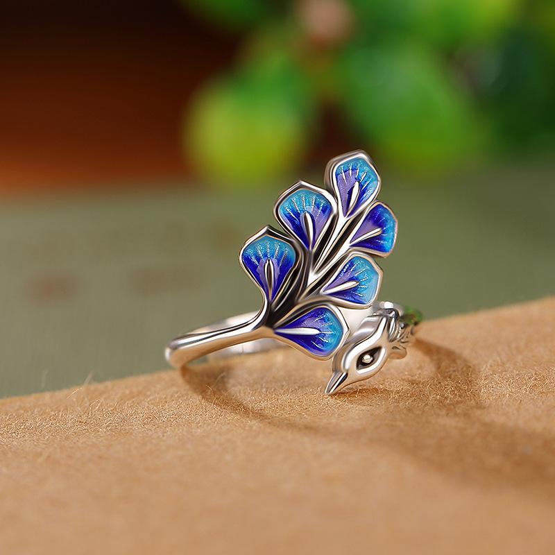

925 Silver Blue Peacock Wedding Rings For Women Elegant Engagement Fine Jewelry