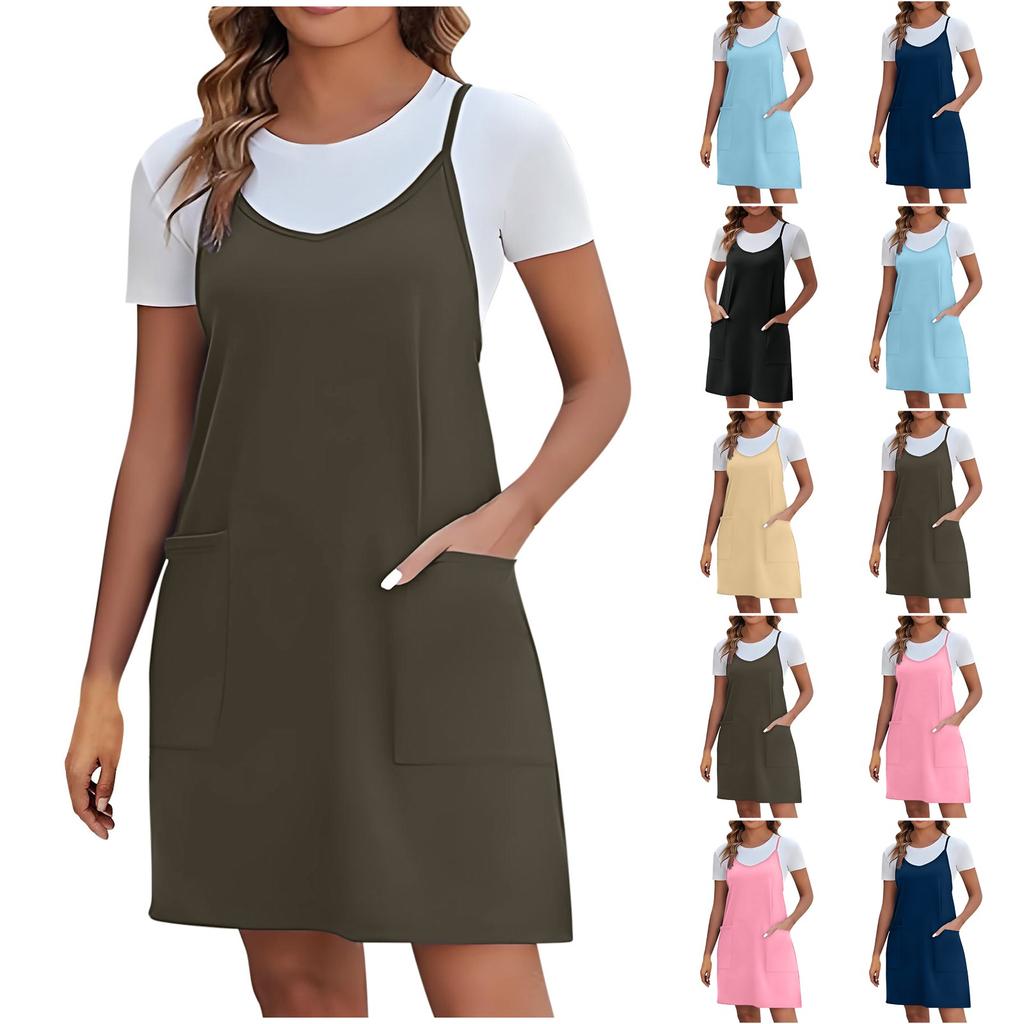 Fasjonabel dame lomme falsk todelt seler skjørt