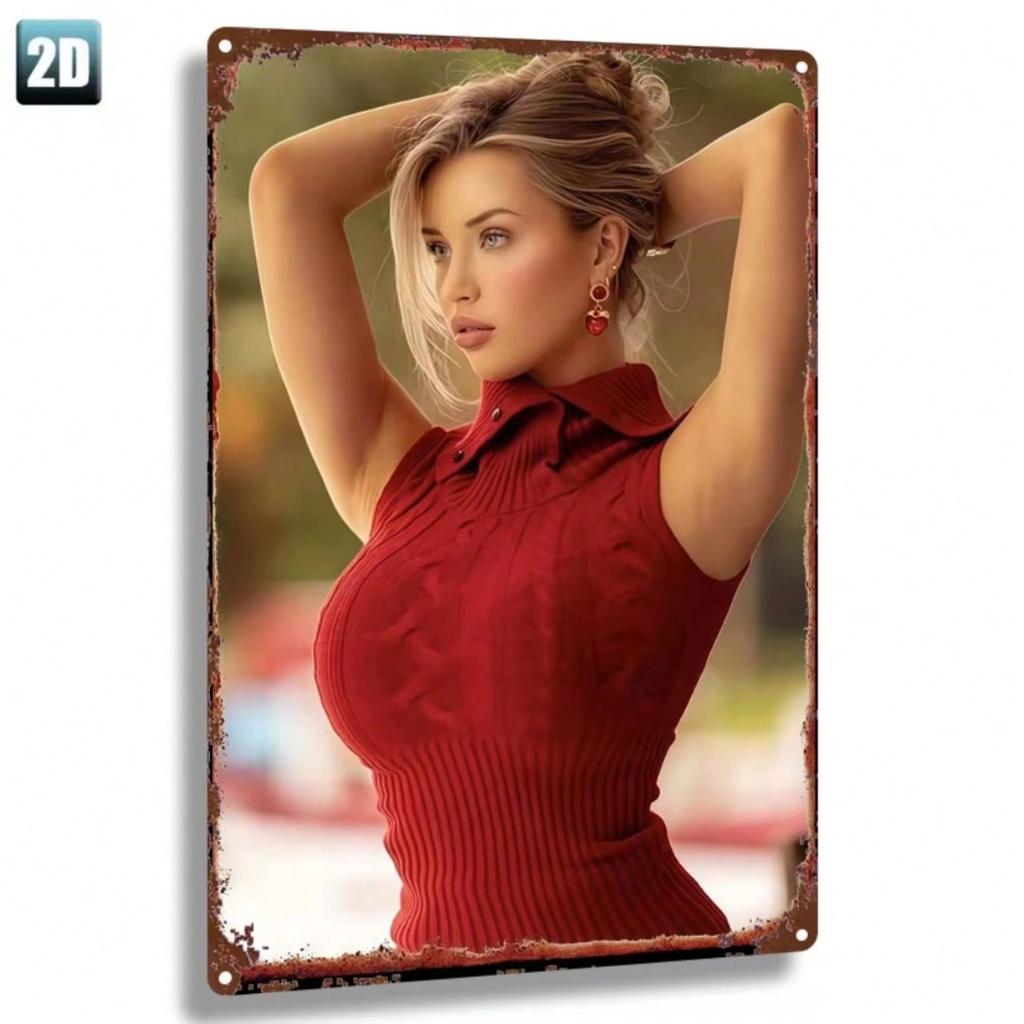 Vintage Sexy Red Dress Lady Metal Sign 8x12 Inch Tin Wall Art For Bar Garage Man Cave Decor