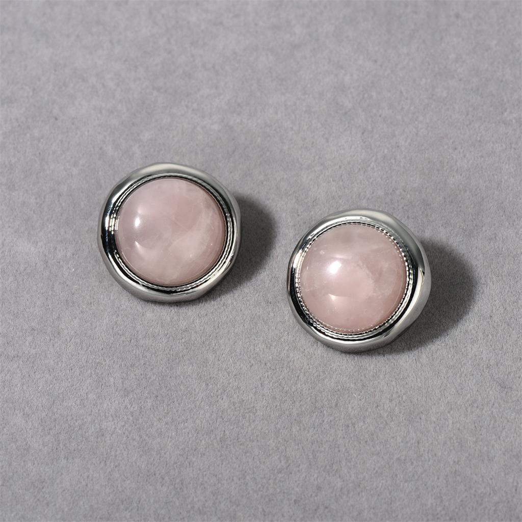 Spring And Summer Inlaid Natural Powder Spar Earrings, Simple Retro Versatile High-End Temperament Earrings, Earrings.