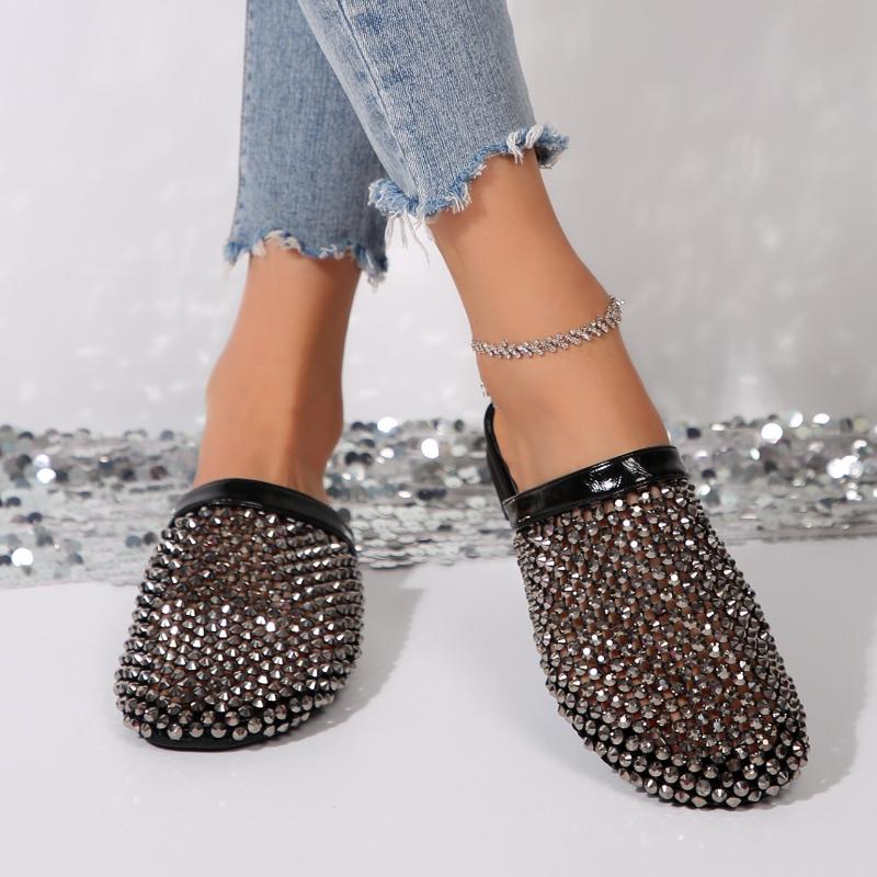 Fashion Women Slippers 2025 Women Summer New Round Head Slippers Water Diamond Flat Home Anti-skid Sandals Slides Women Zapatos De Mujer