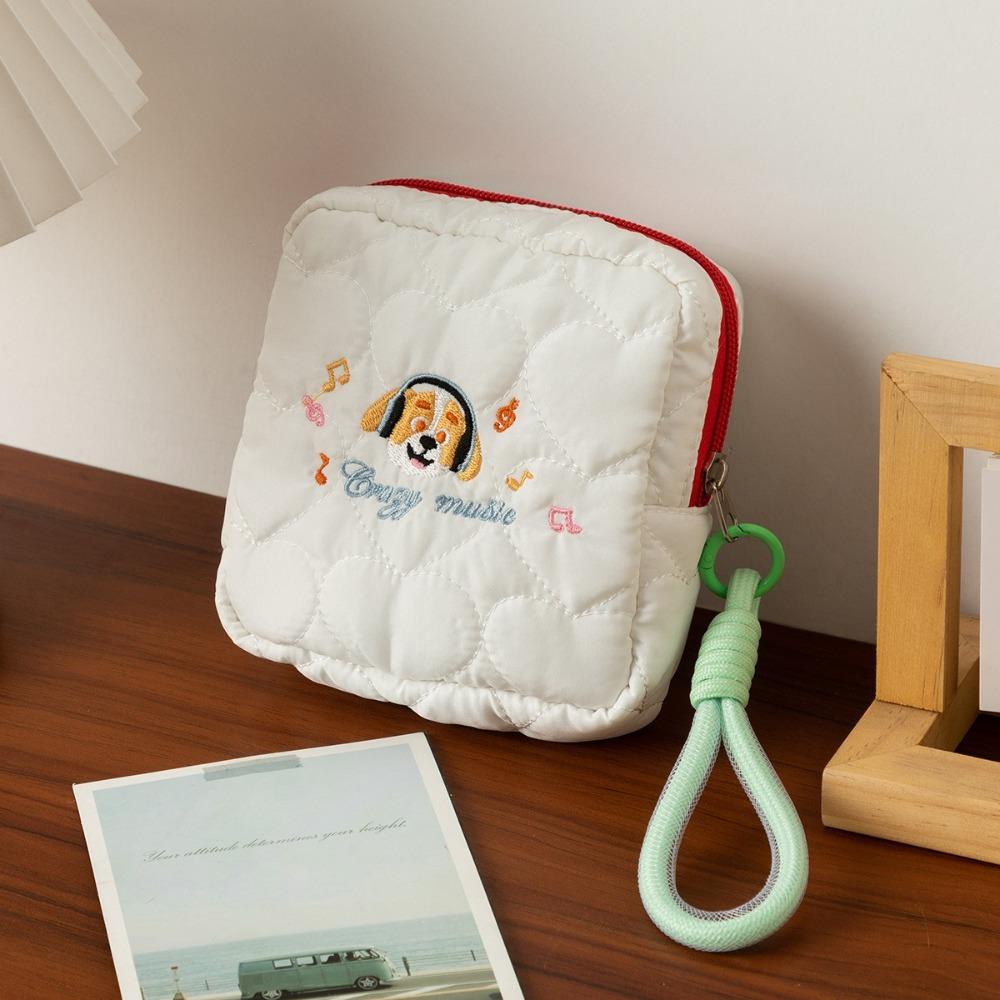 Large Capacity Embroidery Dog Cosmetic Bag Ins Style Coin Purse Cute Square Cosmetic Pouch  Outdoor