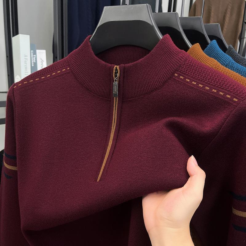 Original Luxury Men'S Half Zipper Thicken Knitt Sweater Autumn Winter New Fashion Color Contrast Long Sleeve Casual Menswear Top