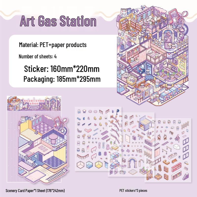 Miniature 3D Zoo Landscape Stickers: Meow Meow Series - Children s Toy Cabin