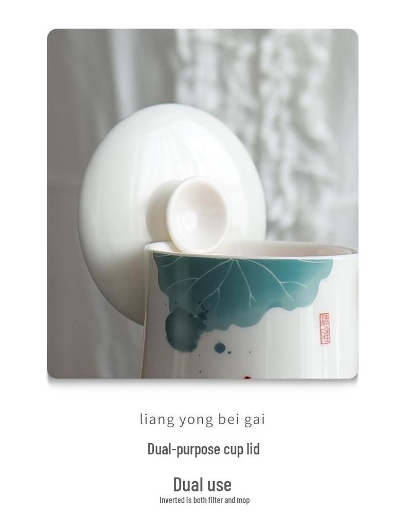 Tazza da tè in ceramica giada grasso di montone di lusso con coperchio - Tazza in porcellana bianca di Dehua per uso personale o in ufficio