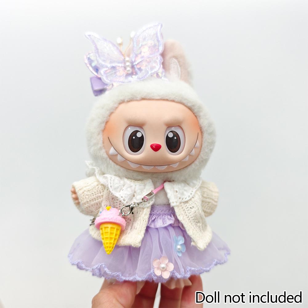 For 17cm/38cm Labubu Doll Clothes Fashion Puprple Dress Doll Clothes Color Match Dress Hat Accessories Cute Decoration Little Clothes