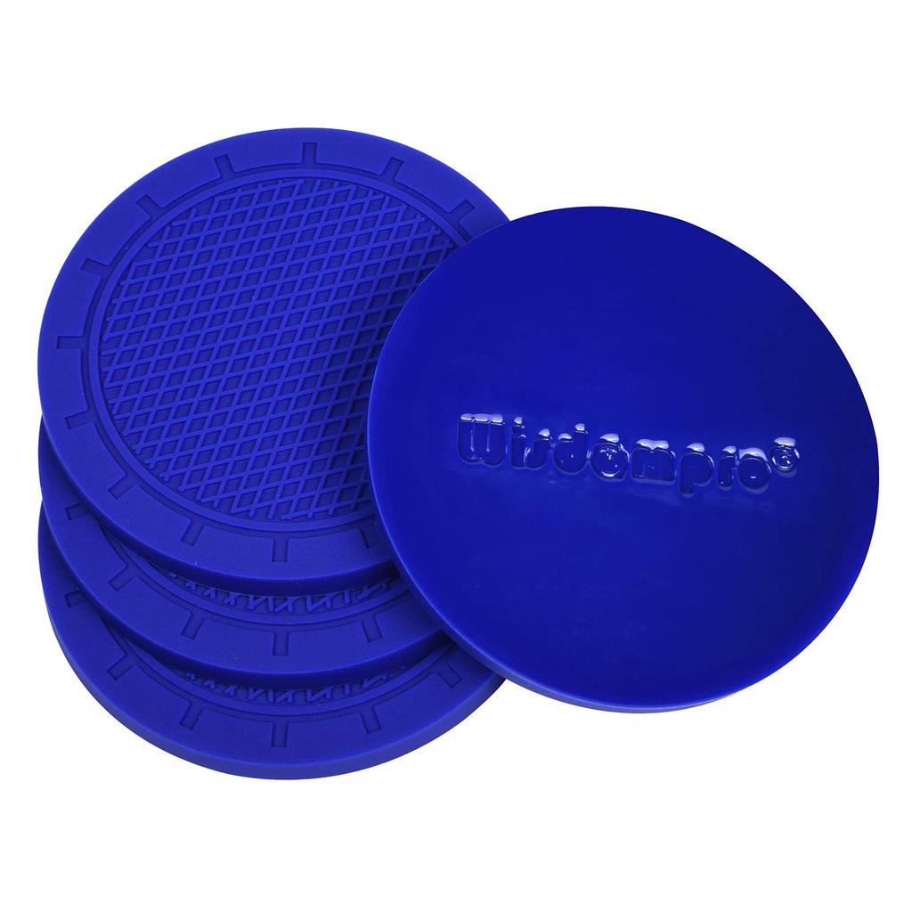 Wisdompro Car Coasters for Drink 76mm Blue Non-Slip Holders, Vinyl, Anti-Slip, Vibration-Dampening, Round, Diameter, 4-Pack,