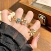 Heavy‑Craft Medieval Vintage Stack‑Wear Open Ring Chunjian Three‑Flower New Chinese Enamel Flower Zircon Adjustable Fashion Jewelry