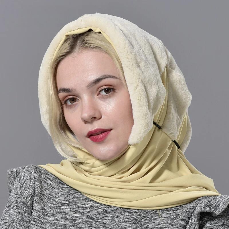 Real Rex Rabbit Fur Hood Hats Genuine Natural Fur Female a Winter Hat Fur Warm Fluffy Hood with Fabric Lining