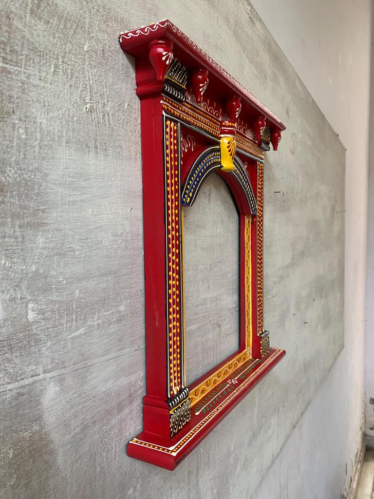 Hand-Painted Wooden Jharokha Frame: Indian Wall Decor