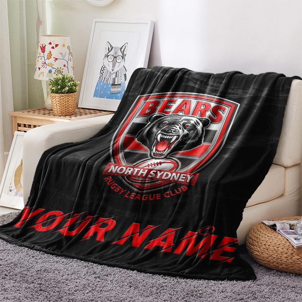 Custom Name North Sydney Bears Flannel Blanket, High quality Comfortable for All Seasons, Home Decor, Warmth and Comfort