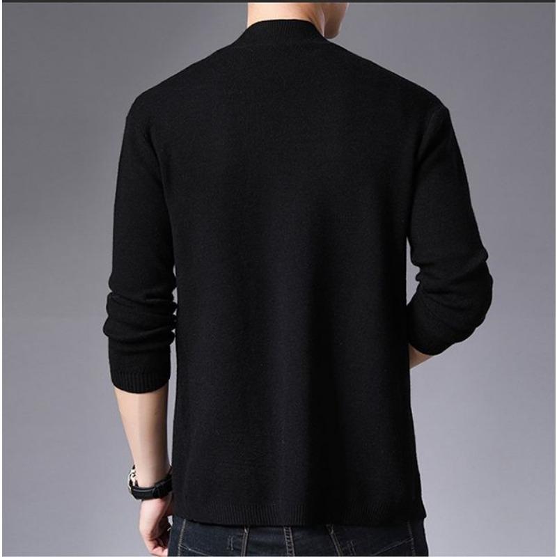 2023 Spring and Autumn Men's V-neck Solid Color Pocket Button Slim Fit Casual Fashion Elegant Commuter Knitted Shirt Coat