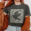 Retro Folklore Waldkrähe Linolschnitt Hemd Volkskunst Linolschnitt Krähe T-Shirt Kurzarm Baumwolle Unisex Y2K Lässiges Oberteil Streetwear