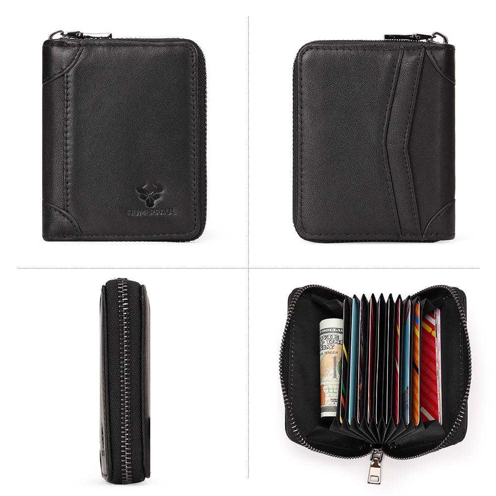 Humerpaul Ladies Wallet First Layer Cowhide Wallet Coin Purse RIFID Anti-theft Brush Organ Wallet Zipper Opening