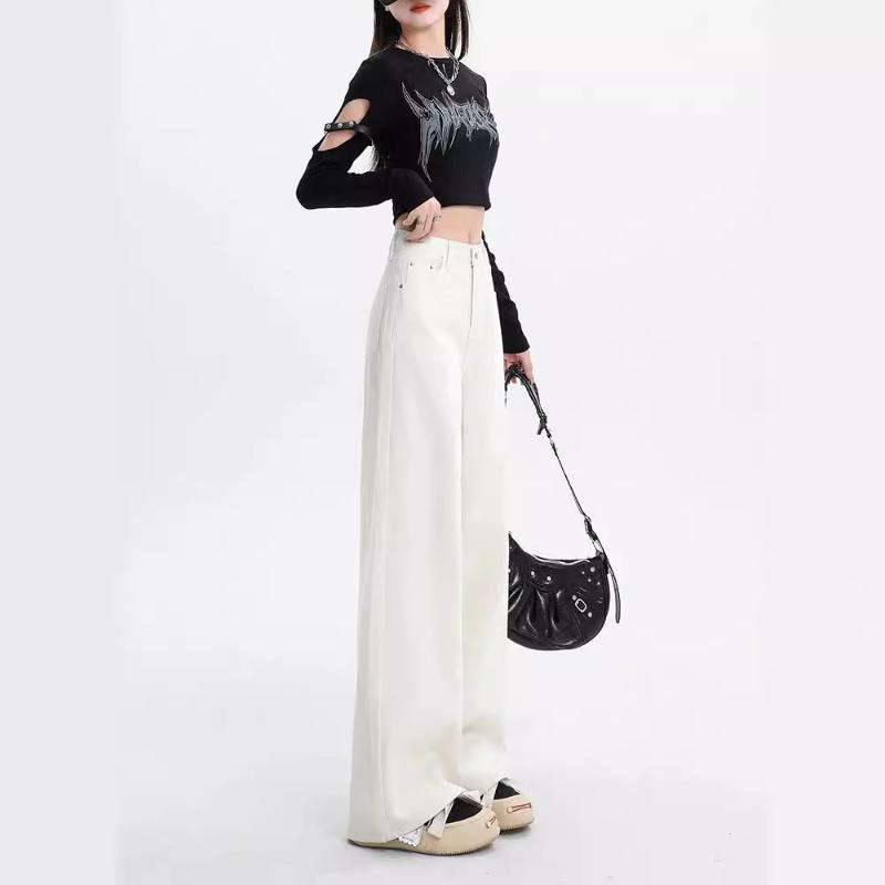 Korean Style Narrow Wide-Leg Jeans for Women Spring Autumn 2024 New Loose Slimming Casual Versatile Straight-Leg Floor-Length Pants
