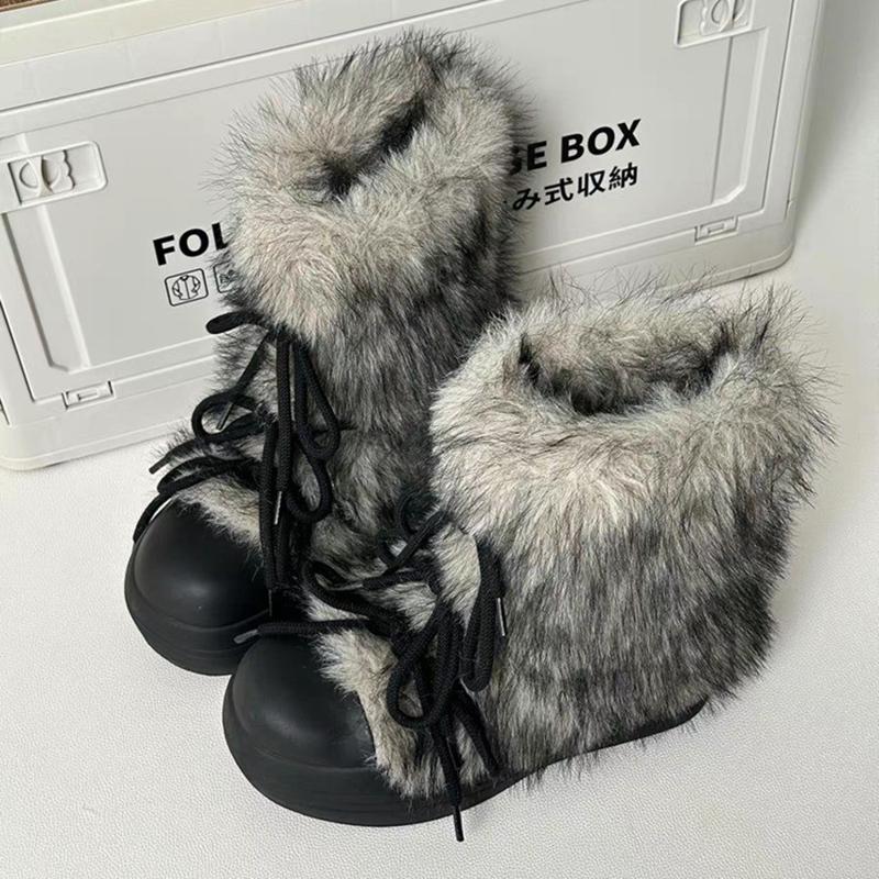 Vielseitige flauschige Schneestiefel mit dicker Sohle für Damen, neuer Stil für Herbst und Winter, mit Samt gefüttert, verdickt, modische Baumwollschuhe
