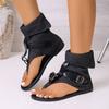 Denim High-top Flip-flops with Belt Buckle, Plus Size, European and American Style, Flat Roman Sandals