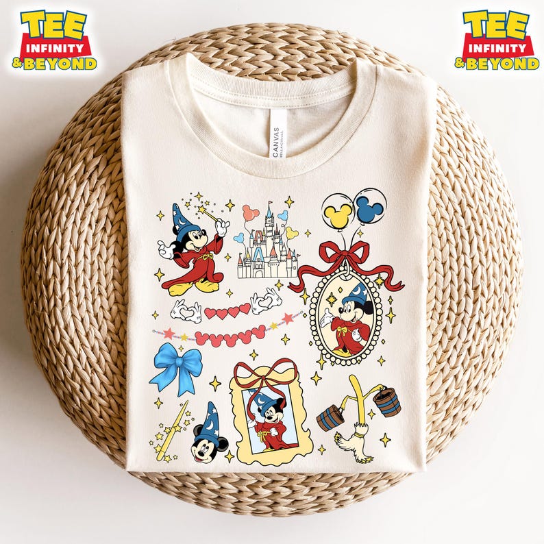 Beads Coquette Bow Retro Disney Fantasia Movie Shirt, Fantasia Sorcerer Shirt, Disneyland Family Matching Shirt, WDW Epcot Theme Park Shirt 150