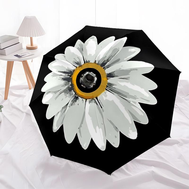 1pc Daisy Flower Print Automatic Folding Umbrella Durable Iron Frame,All Seasons Home Travel Outdoor Multifunctional Umbrella Yy251115113