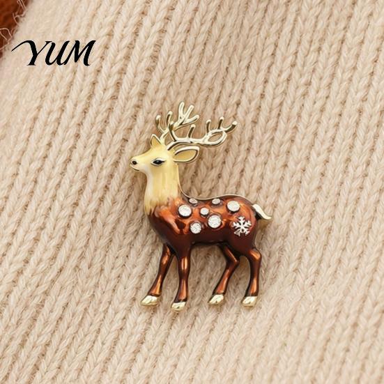 Mini Reindeer Brooch Christmas Pin, Rhinestone Elk Lapel Sweater Alloy Cardigan Coat Suits Accessories, Jewelry Gift for Xmas