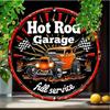 Vintage Hot Rod Metal Wall Decor, 20cm Round Aluminum Sign for Home Bar Cafe