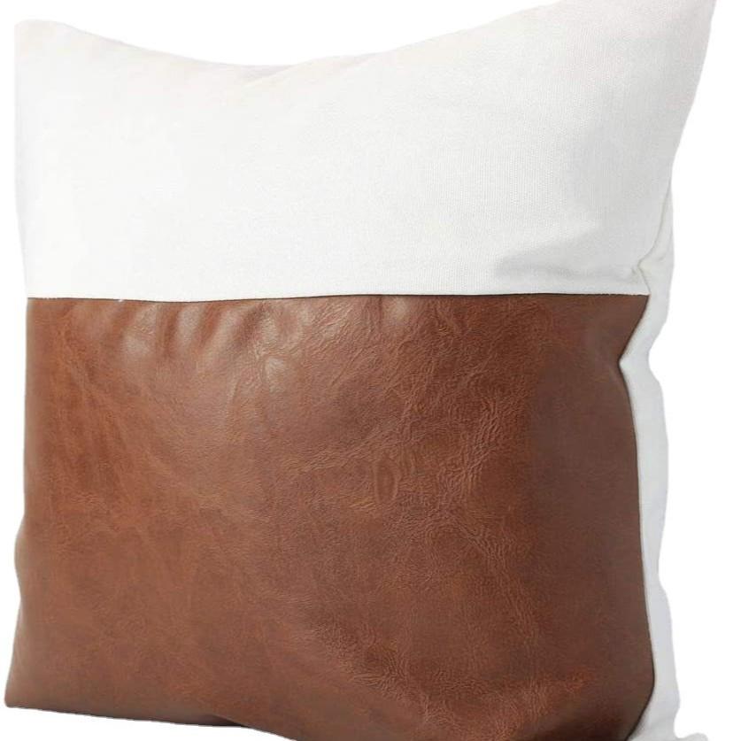 Modern Minimalist Style Leather Cotton Canvas Stitching Pillow B&B Hotel Sofa Home Decoration Cushion