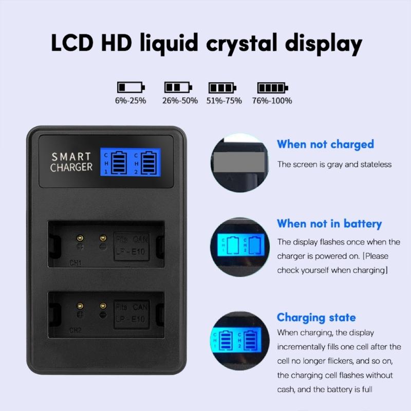 Dual Channel LCD USB LP-E10 Battery Charger Replacement for  EOS 1100D, 1200D, EOS Rebel T3, EOS Rebel T5 Camera