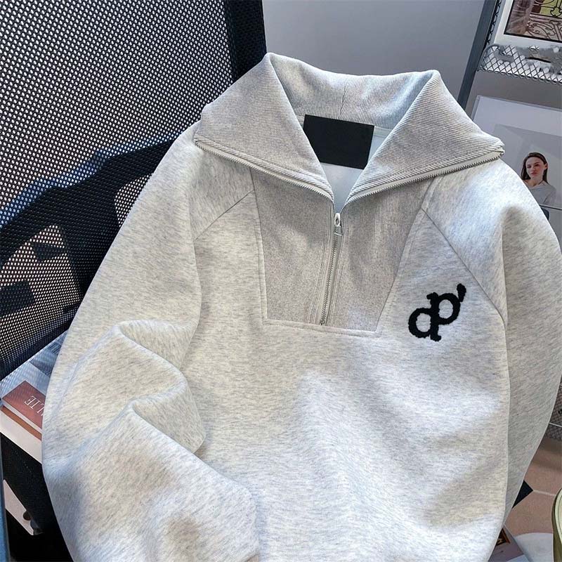 Sweatshirt Women's Autumn Solid Color Casual Daily Sweatshirt Gray Half Zipper Sports Long Sleeve Top
