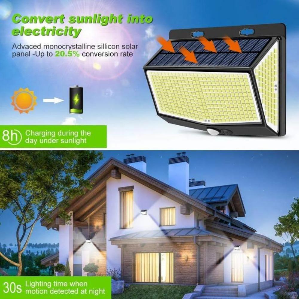 4pcs 468 LED Solar Light Outdoor Solar Lamp with Motion Sensor Waterproof Solar LED Light 3 Modes Sunlight Powered for Garden Decor