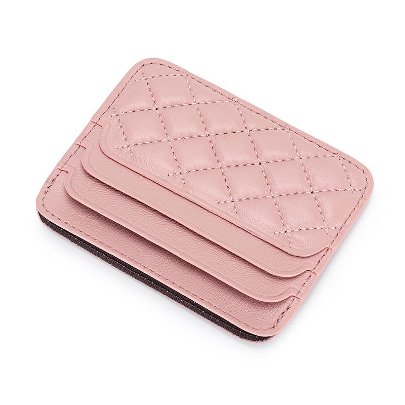 Small Card Bag Women's Sheepskin Embroidered Diamond-grid ID Candy Color Mini Multi-card Holder Genuine Leather Change Purse
