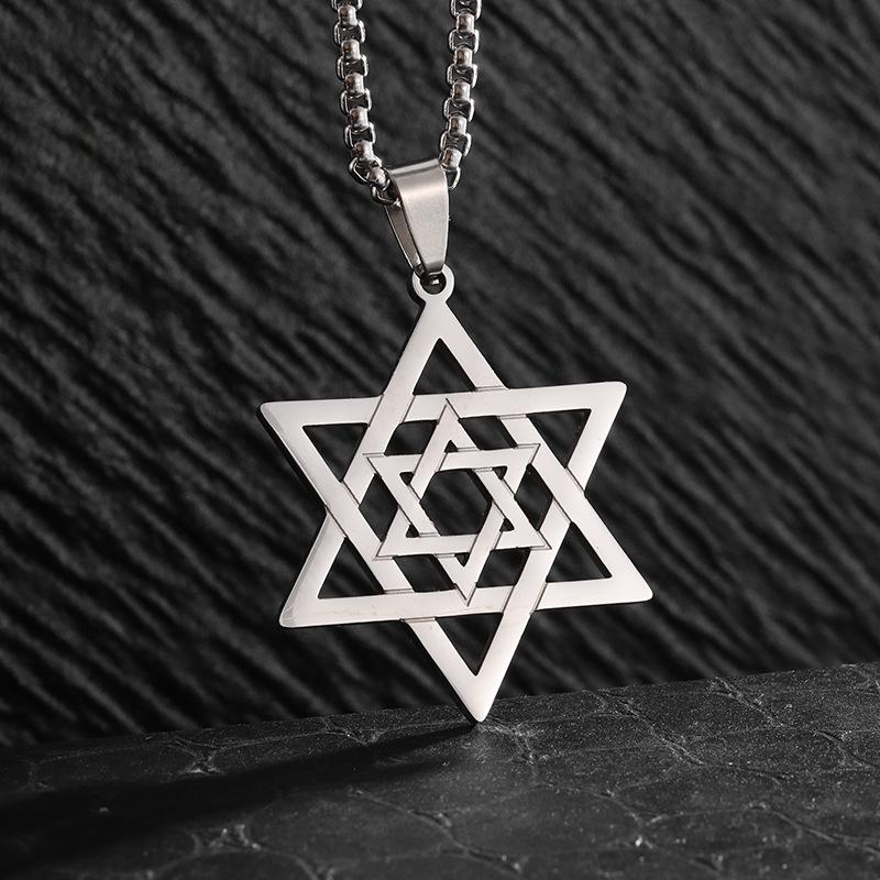 David Shield Hexagon Pendant Necklace Mens Fashion Stainless Steel Cuban Chain Necklace Religious Jewelry