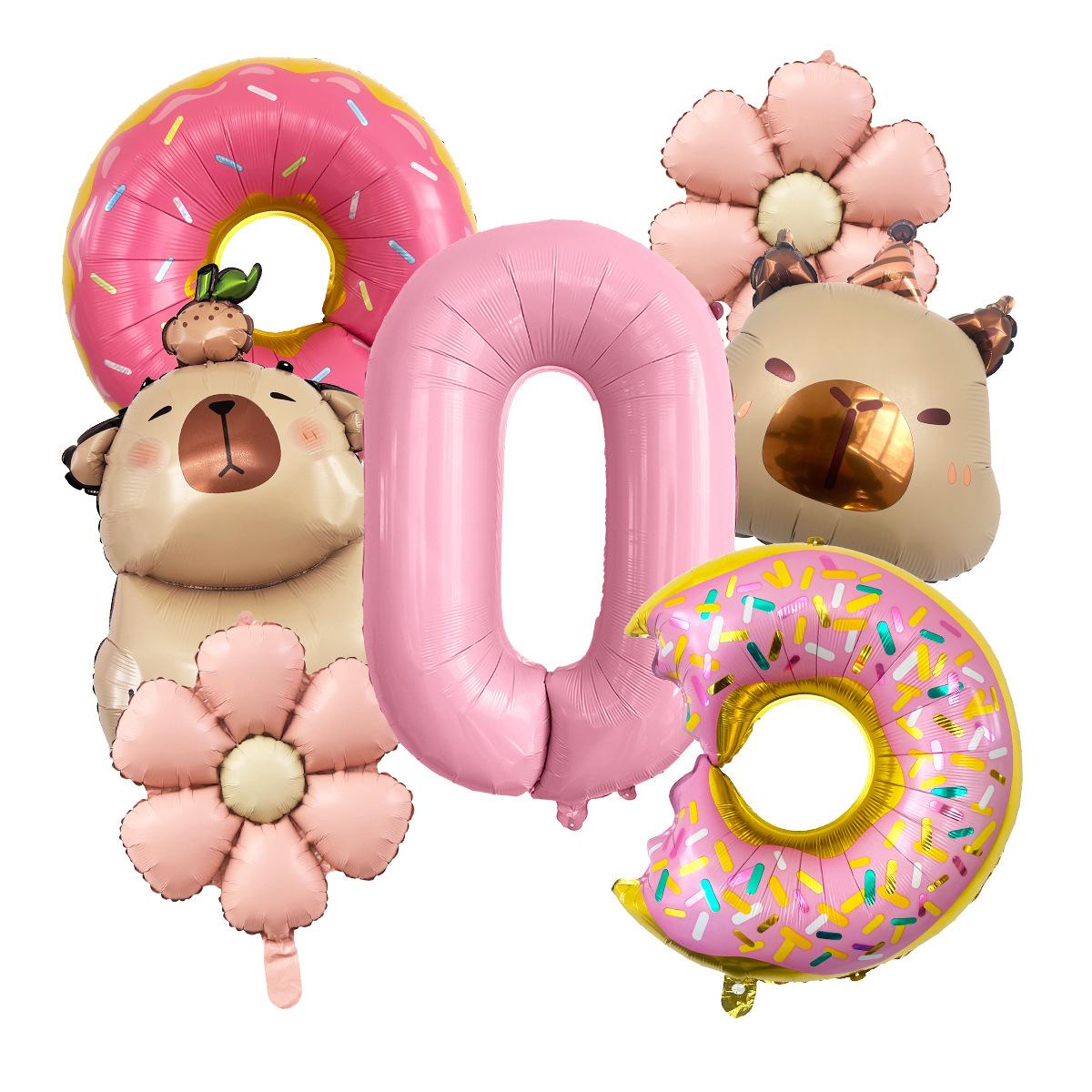 

Donut Party Decoration Balloon Children S First Birthday Balloon Kapibara Aluminum Film Balloon Set Number 0 set