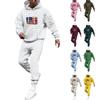 Men's Solid Color Flag Print Hooded Universal Versatile Hooded Sweatshirt Sweatpants Casual Sports Suit