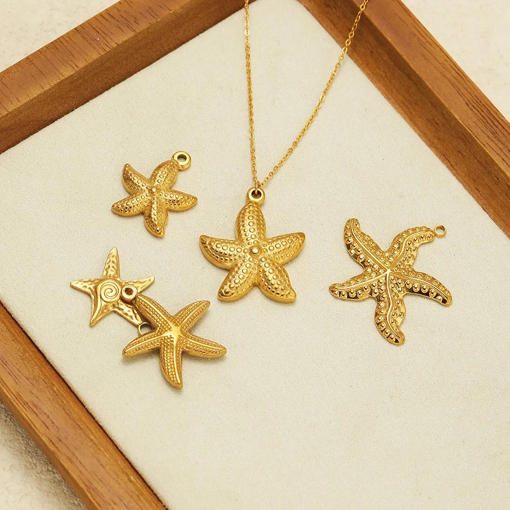 5 Stück Gold Seestern Muschel Anhänger für DIY Schmuck Zubehör Edelstahl Halsketten Anhänger Armbänder Zubehör Ohrringe Herstellung