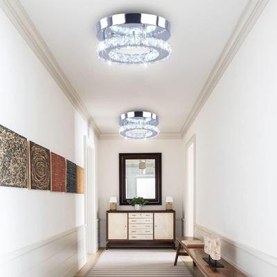 Modern Mini Led Chandelier Semi Flush Mount Crystal Lighting Ceiling Crystal Lamp for Bedrooms Dinning Rooms Hallway Round White