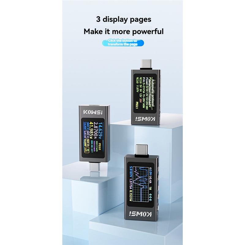 KOWSI KWS-X1 Type-C Tester DC 3.3-36V 0-12A Digital Voltage Current Detection Meter IPS Display Fast Charging Trigger Meter