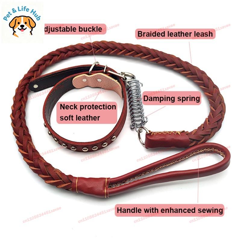 Heavy Duty Genuine Leather Braided Dog Leash Durable Training Walking Lead for German Shepherd Medium Large Dogs Pet Supplies