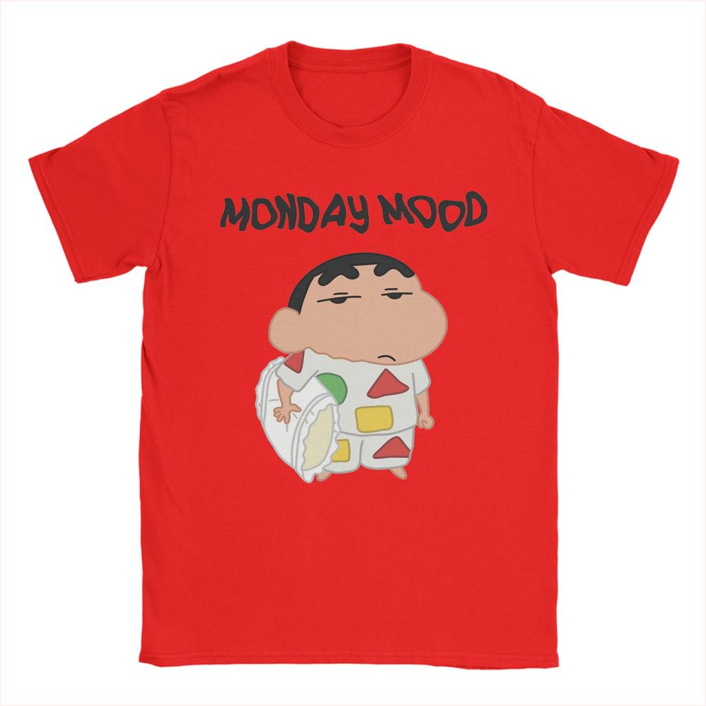 Funny Monday Mood Crayons Shinchans Tshirts For Unisex Crewneck Cotton T Shirt Short Sleeve Tees Gift Idea Clothing