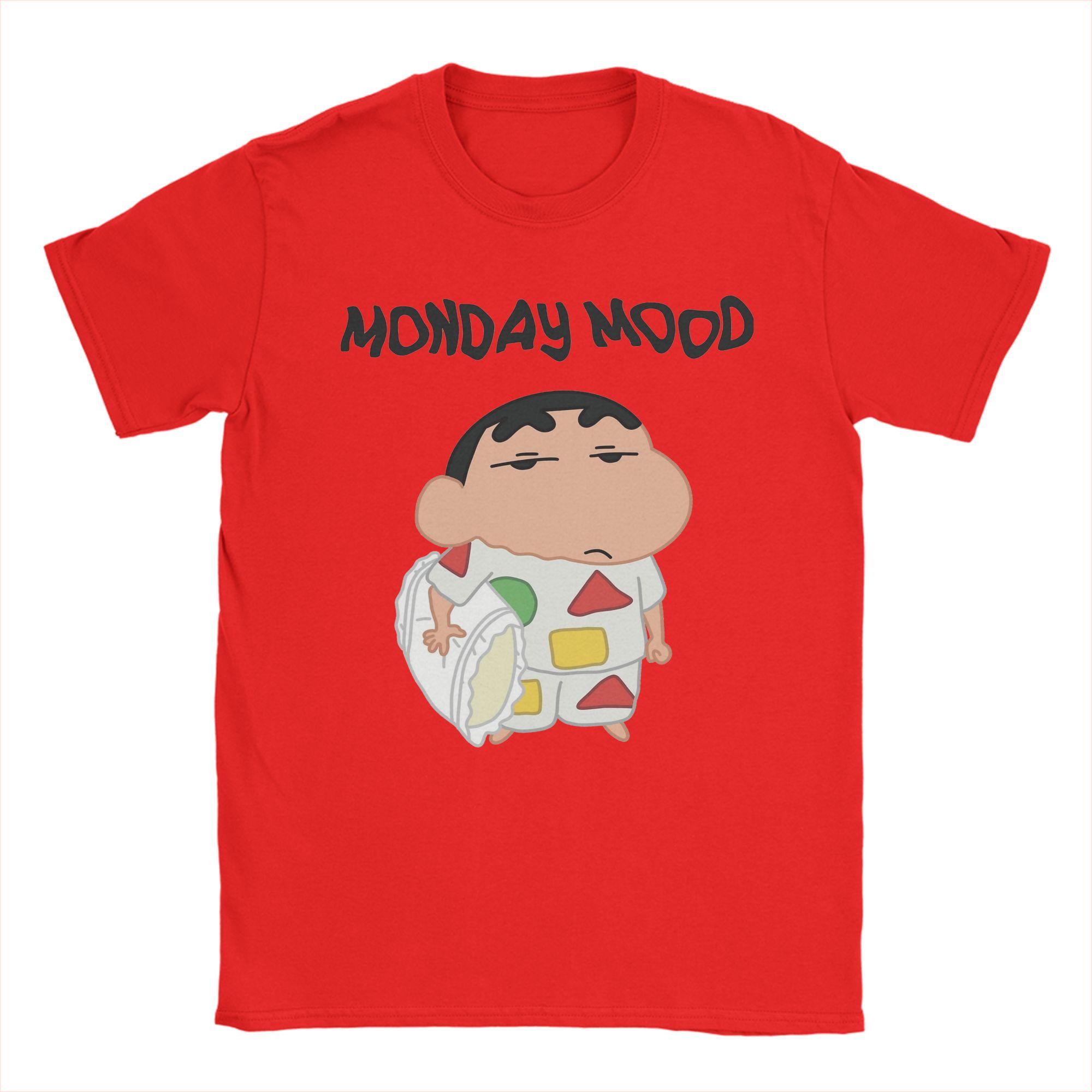 

Funny Monday mood Crayons Shinchans TShirts for Unisex Crewneck Cotton T Shirt Short Sleeve Tees Gift Idea Clothing S