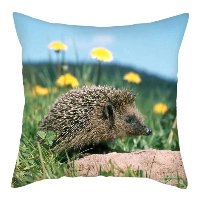 Kleintier Foto Kissenbezug Niedlicher Igel Kissenbezug Bedruckte Dekokissenhülle für Zuhause Sofa Dekorative Kissen