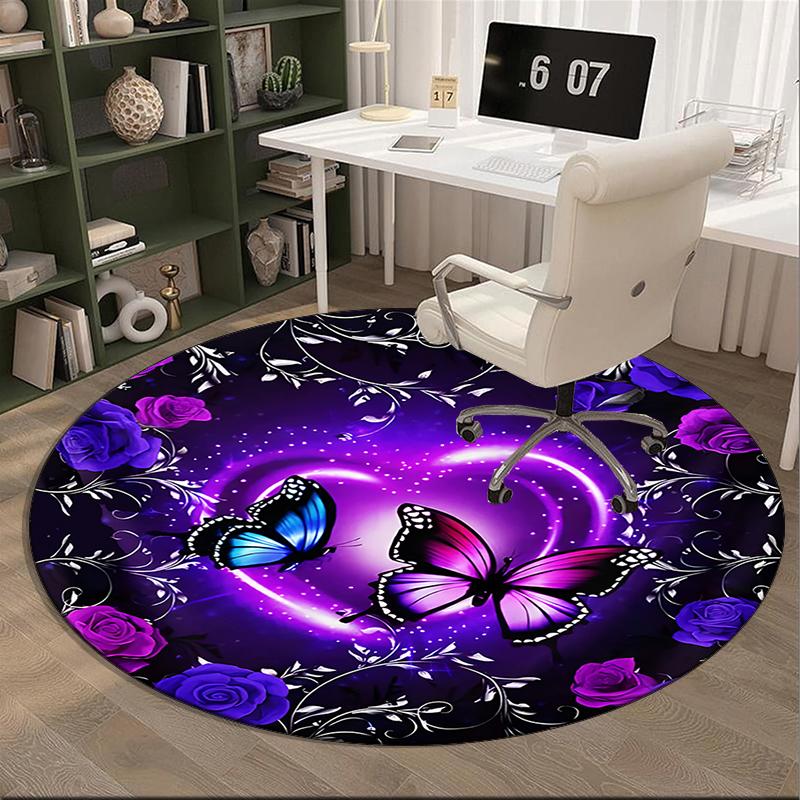 Butterfly Dreams In Flowers round carpet Chair cushion Round Entryway Rug, Soft Round Rugs for Living Room, Bedroom, Circle Carpet decor gifts