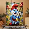 Custom Name Personalized Blue Smurfs Print Blanket, Home Decor, Bedroom, Sofa, Camping, Couch, Gifts for Birthday Christmas