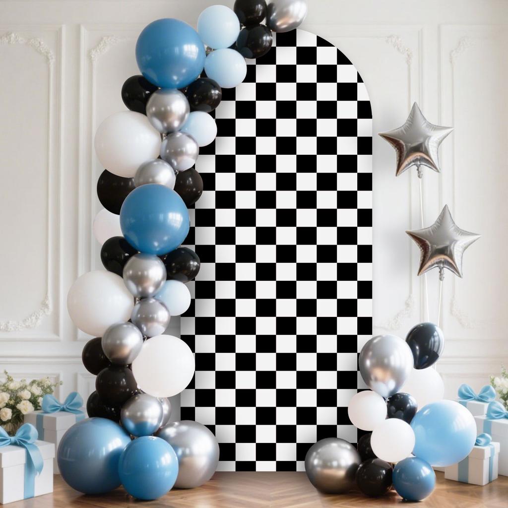 6.56ft Birthday Party Decorations Black & White Arch Cover Spandex Fitted Car Racing Arch Backdrop Covers for Kid Boys Party