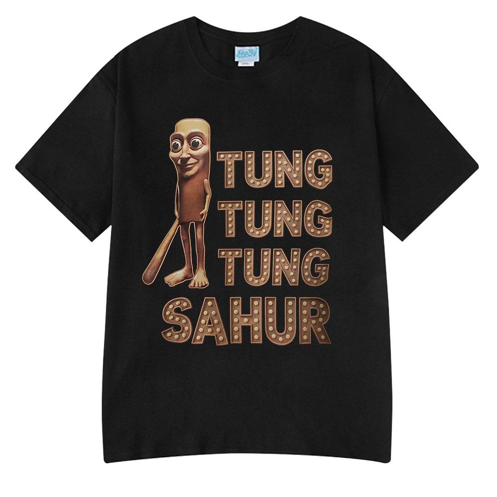 Tung Tung Tung Sahur Lustiges Italienisches Gehirnfäule Baseballschläger Meme T-Shirt Unisex Kleidung Mode T-Shirts Unisex Sommer Rundhals T-Shirt