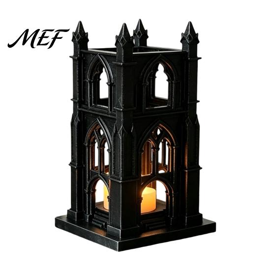 Colorful Balcony Figurine Gothic Cathedral LED Candle Lantern, Church Shaped Flameless Tealight Lamp, Artistic Home Decor Spooky Vintage Desktop Night