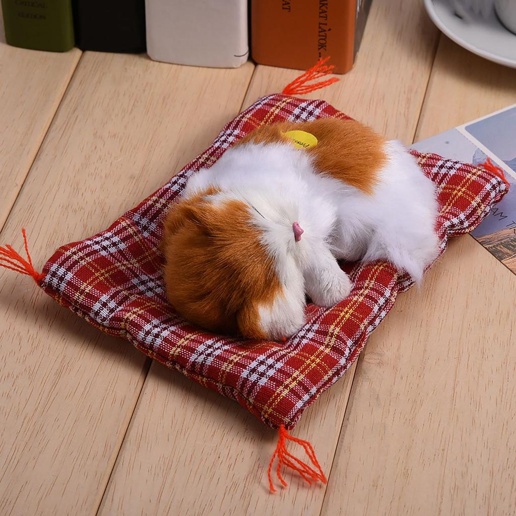 Sleeping Kid SimulationCatPlush Sound Toy Stuffed Doll Home Decoration (Yellow + White)