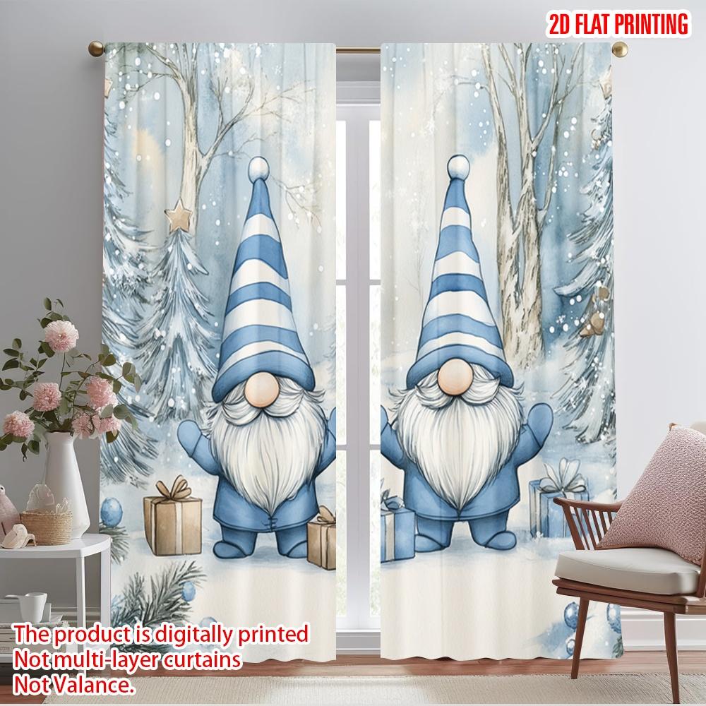 

2pcs,2D plane printing Curtain Fabric Cute Gnomes Christmas Snow Winter (2) Versatile Fabric (without rod) Holiday Perfect for 52.50×116.00 CM 2pcs