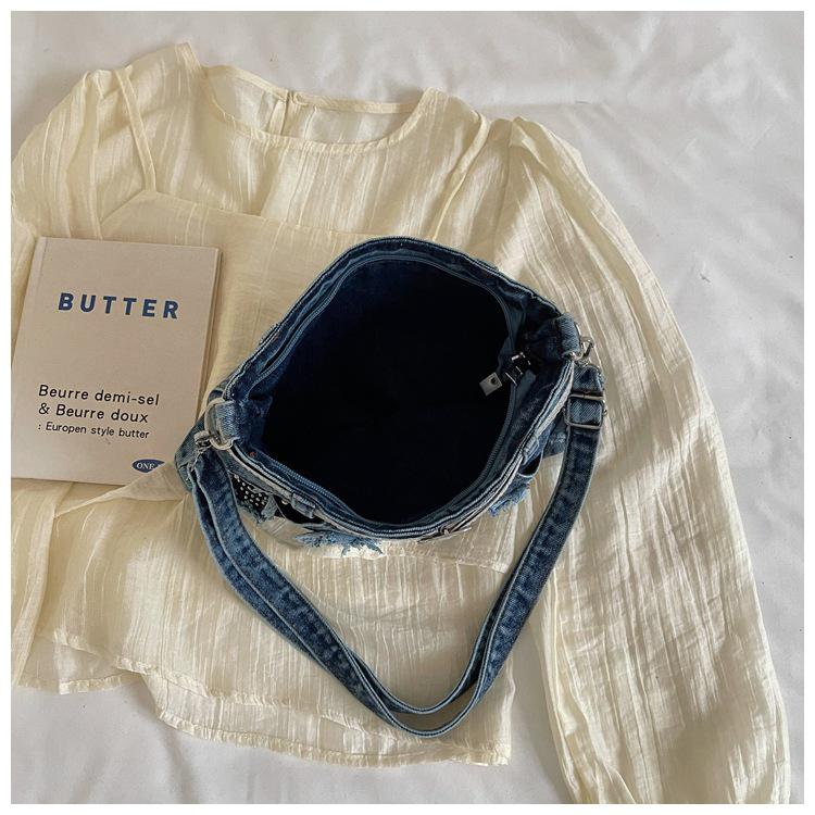 Cross-border Tassel Patchwork Denim Crossbody Bag - Trendy Single Shoulder Skirt Bag for Work or School.