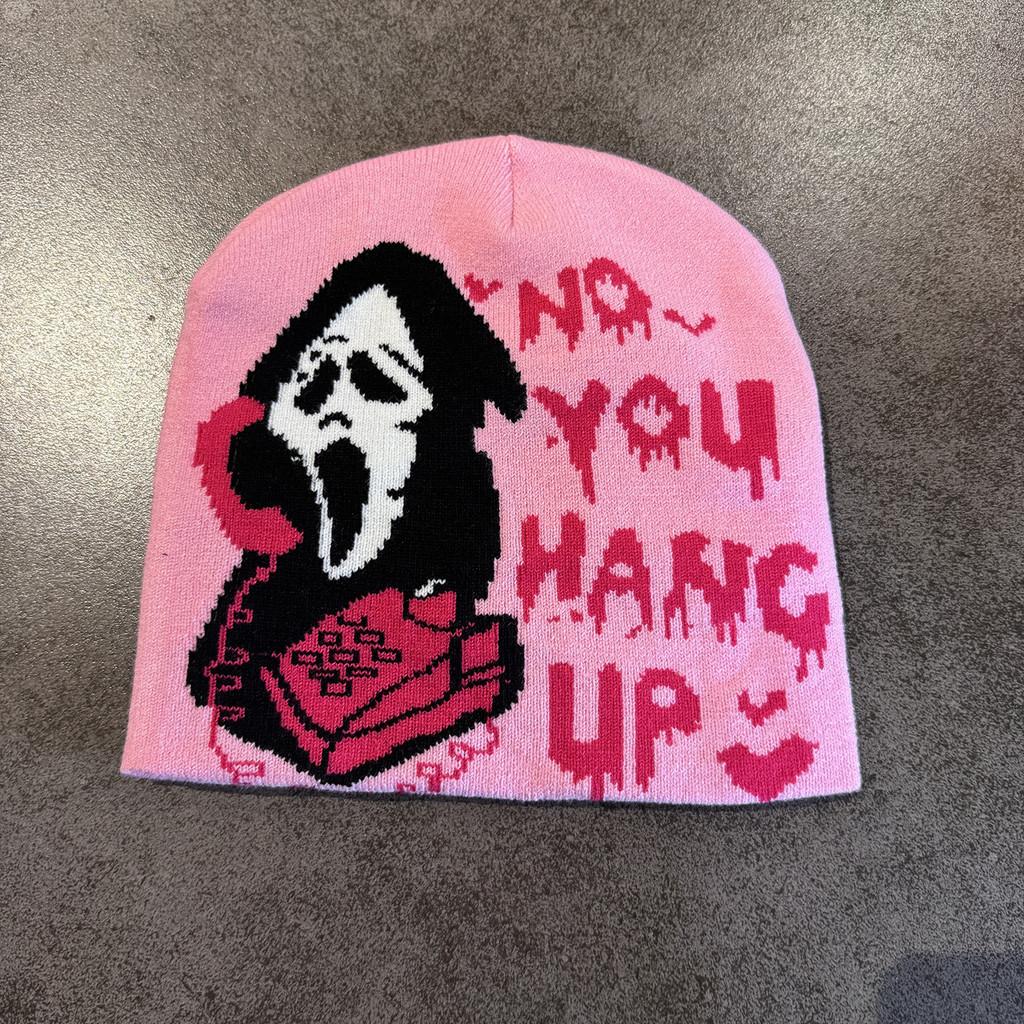 Ghost Pattern Halloween Letter Knitted Hat For Trendy Casual And Use Outdoor