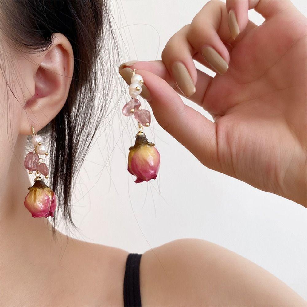 

Crystal Stud Earrings Sweet Pearl Earrings Creative Ear Drop Girls розы красного